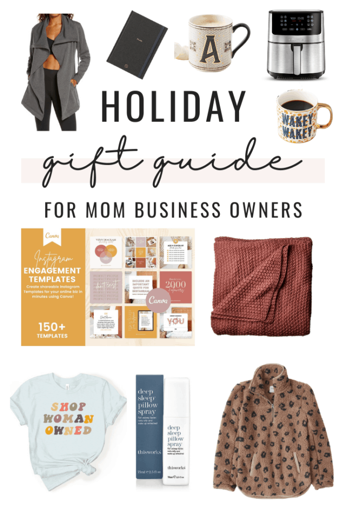Collage of holiday gift ideas for mom business owners