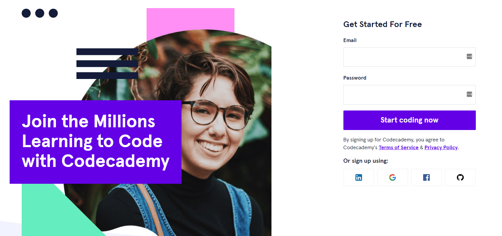 Codecademy homepage - Join the millions learning to code for free 