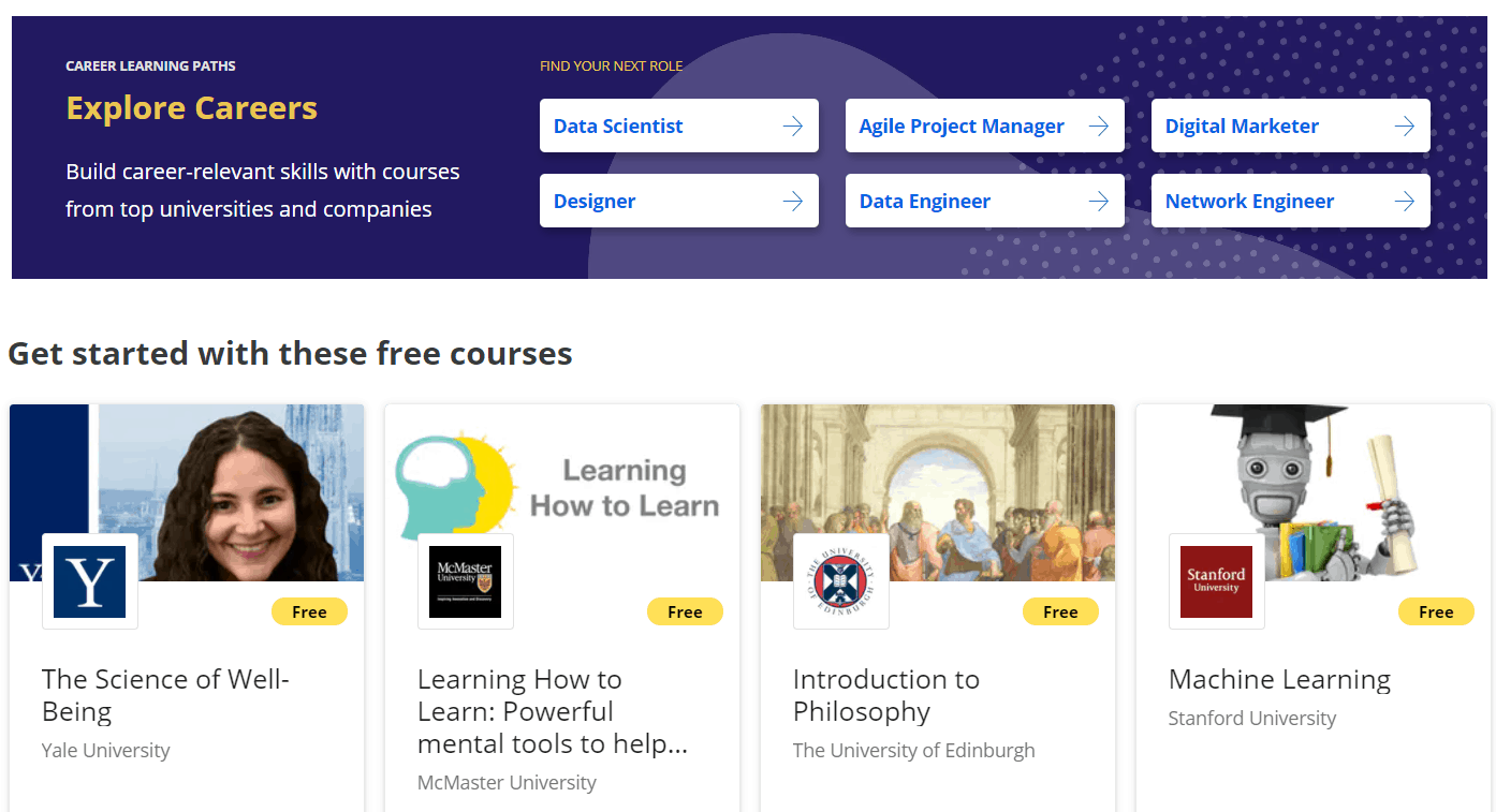 Coursera courses including coding courses