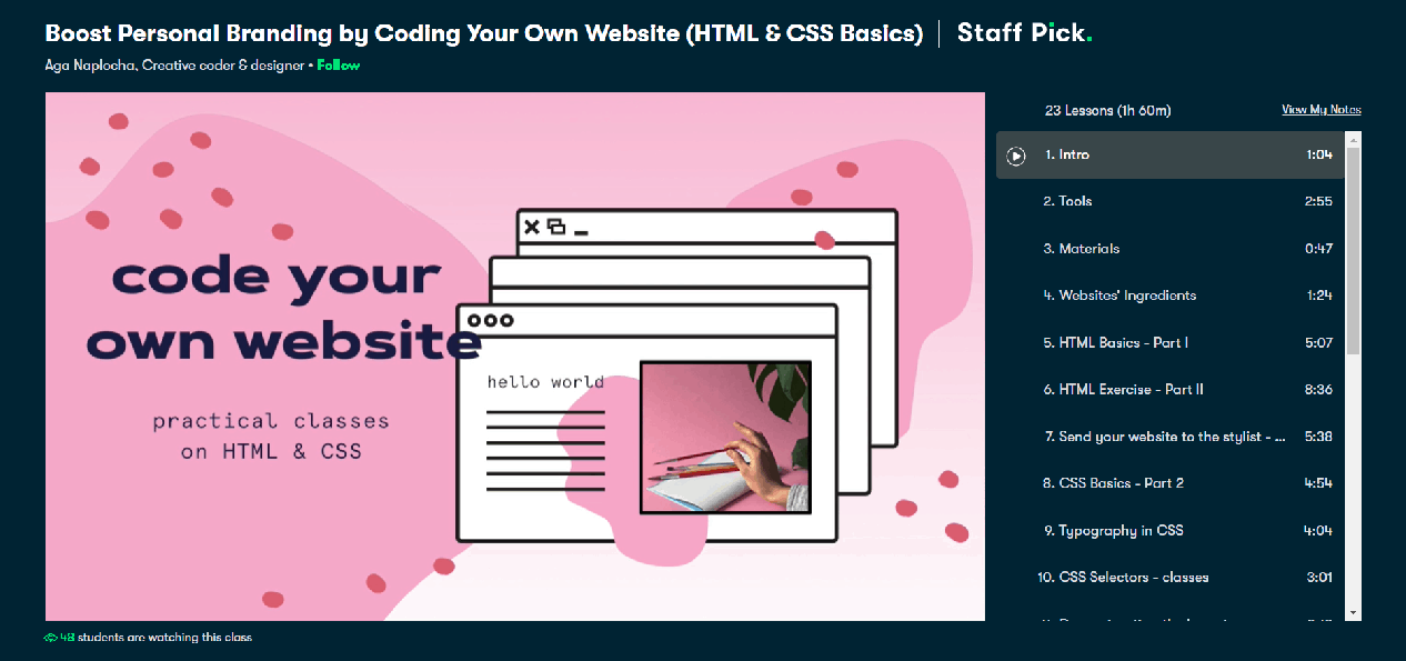 Skillshare code your own website course screenshot